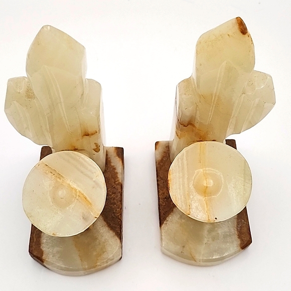 Vintage Hand Carved Alabaster Onyx Cactus & Men in Sombreros Bookends - Picture 5 of 10